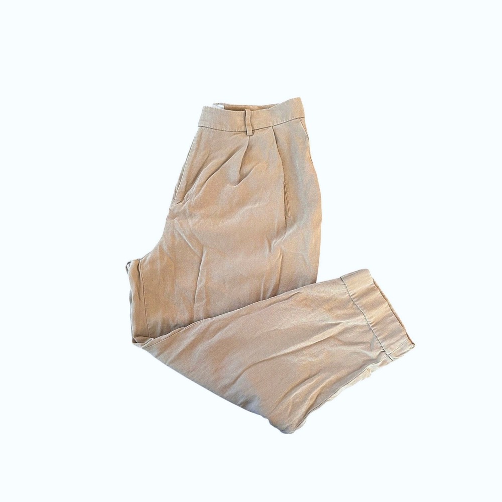 Everlane Women 10 Taupe Pleated Canvas Rolled Cuff Pants High Rise Lyocell